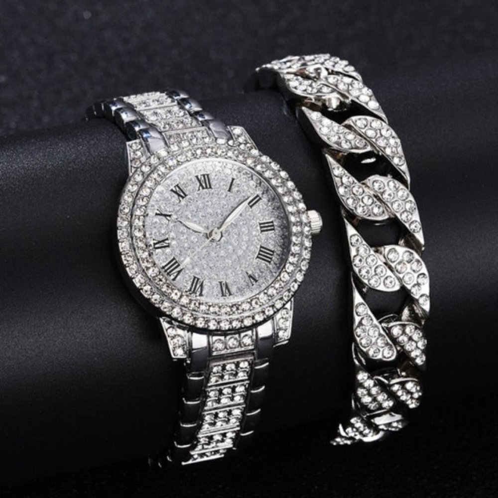 Diamond Watch and Bracelet Set for Women